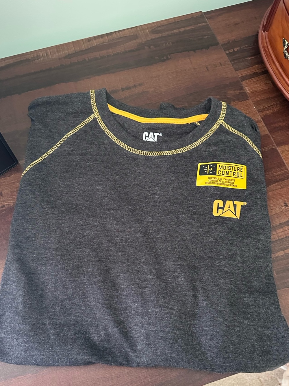 CAT Charcoal Gray Moisture Control T-Shirt with Yellow Accents